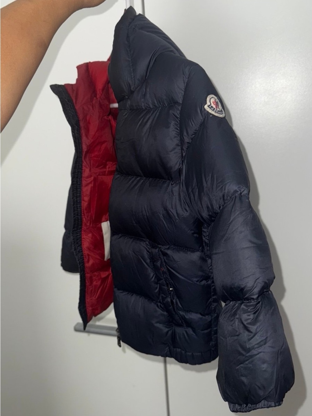 Moncler Navy Puffer Jacket with Red Interior